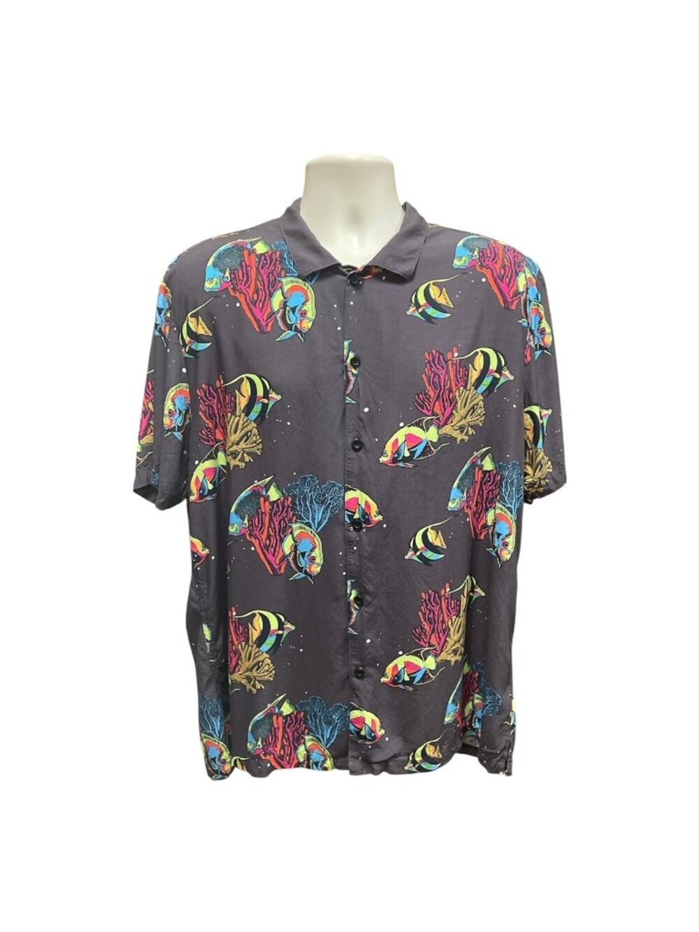 Neff Hawaiian Shirt Daily Pool Sider Neon Tropics Fish Coral Short Sleeve XL